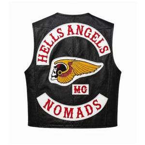 Chaleco de cuero estilo club de motociclistas Hells Angels Nomads, disfraz bordado