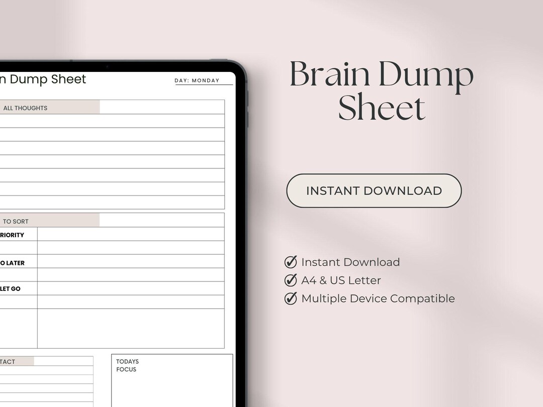 ADHD Brain Dump Planner Printable | Minimalist Daily Reset Page ...