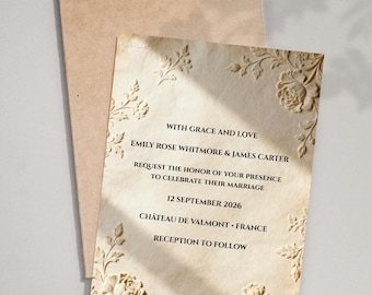 Plantilla editable para invitaciones de boda, diseño floral moderno, invitación personalizable en Canva (descarga digital).