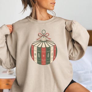 Book Lover Christmas Sweatshirt, Reading Ornament Crewneck, Bookish Christmas Gift, Reader Holiday Sweatshirt, Library Lover