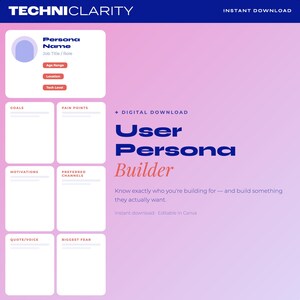 ユーザーペルソナテンプレート | 顧客アバターワークシート | UXリサーチツール | 女性創業者 | スタートアッププランニング | 編集可能なCanva PDF