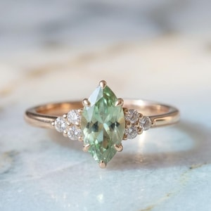 Natural Amethyst Marquise Cut Ring, Rose Gold Engagement Ring, Purple Gemstone Ring, Vintage Inspired Promise Ring, Diamond Cluster Ring