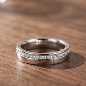 925 Sterling Silver Wedding Band with moissanite Stones, Minimalist Diamond Look Ring, Classic Unisex Wedding Jewelry, Anniversary Gift