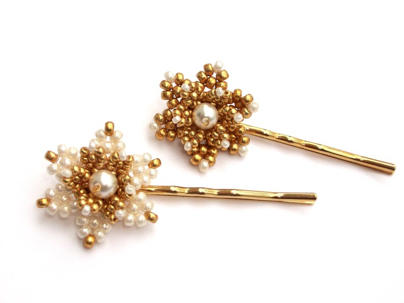 Beaded Hair Pins Flower Hair Pin Cream & Gold Hair Etsy