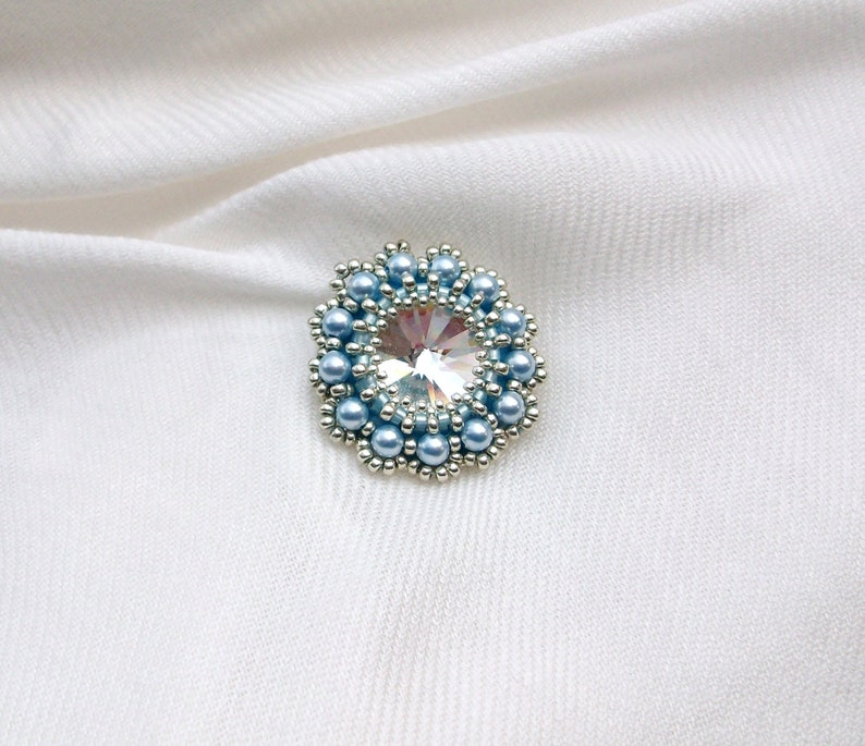 Brooch Beaded Swarovski Crystal Blue Swarovski Pearls | Etsy