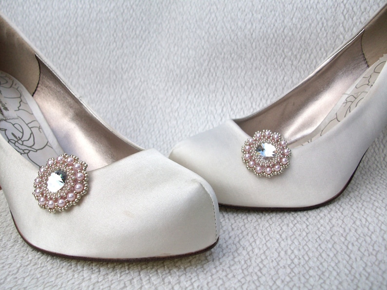 Shoe Clips Wedding Bridal Swarovski Crystal Pink Pearl Beaded Etsy