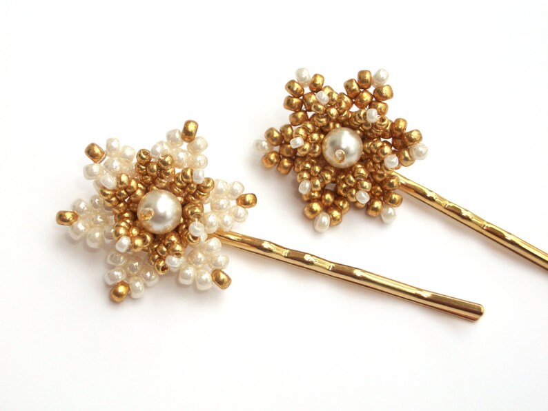 Beaded Hair Pins Flower Hair Pin Cream & Gold Hair Etsy