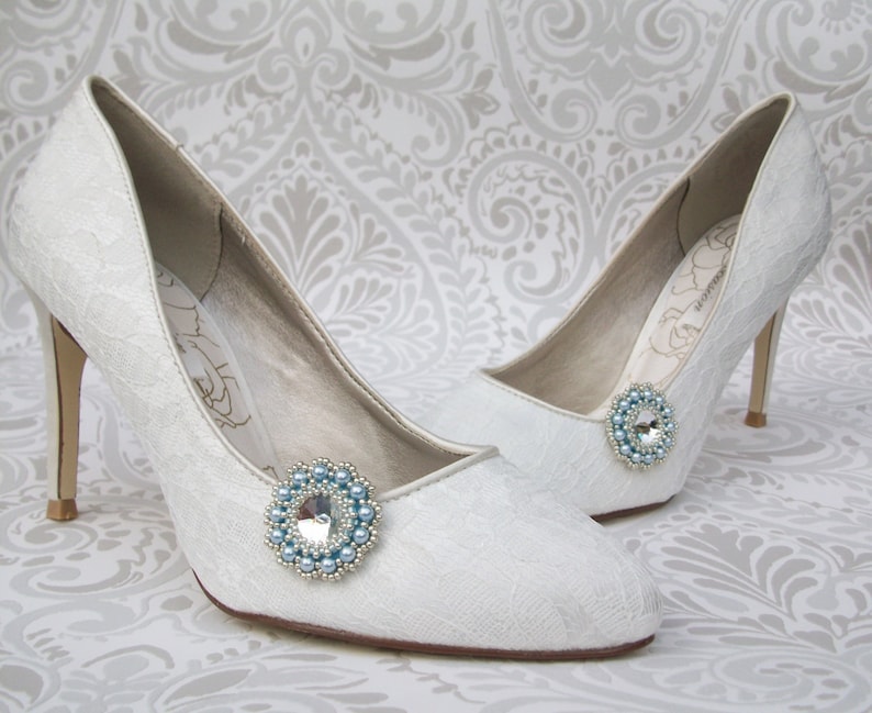 Shoe Clips Swarovski Crystal & Blue Pearl Wedding Accessory | Etsy