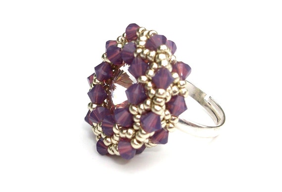 Ring Beaded Swarovski Purple Amethyst Opal Swarovski Crystal | Etsy