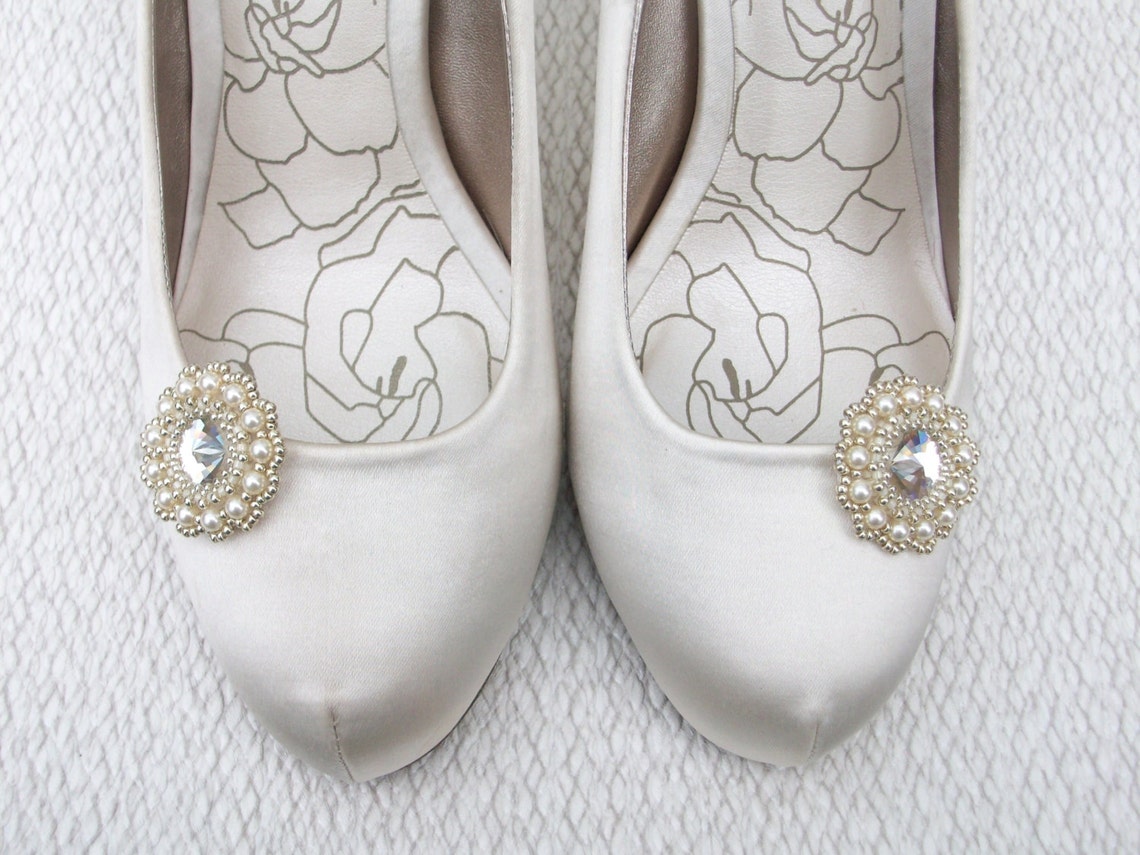 Shoe Clips Beaded Swarovski Crystal & Cream Pearls with Etsy