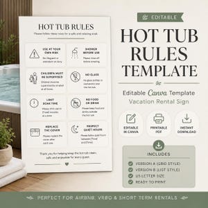 Hot Tub Rules Template, Editable Canva Hot Tub Sign, Vacation Rental Spa Rules Printable, Airbnb Jacuzzi Rules Sign, Instant Download