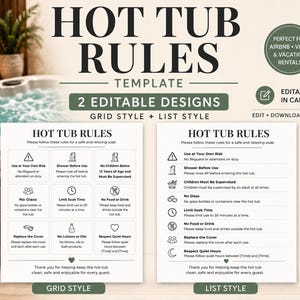 Hot Tub Rules Template, Editable Canva Hot Tub Sign, Vacation Rental Spa Rules Printable, Airbnb Jacuzzi Rules Sign, Instant Download