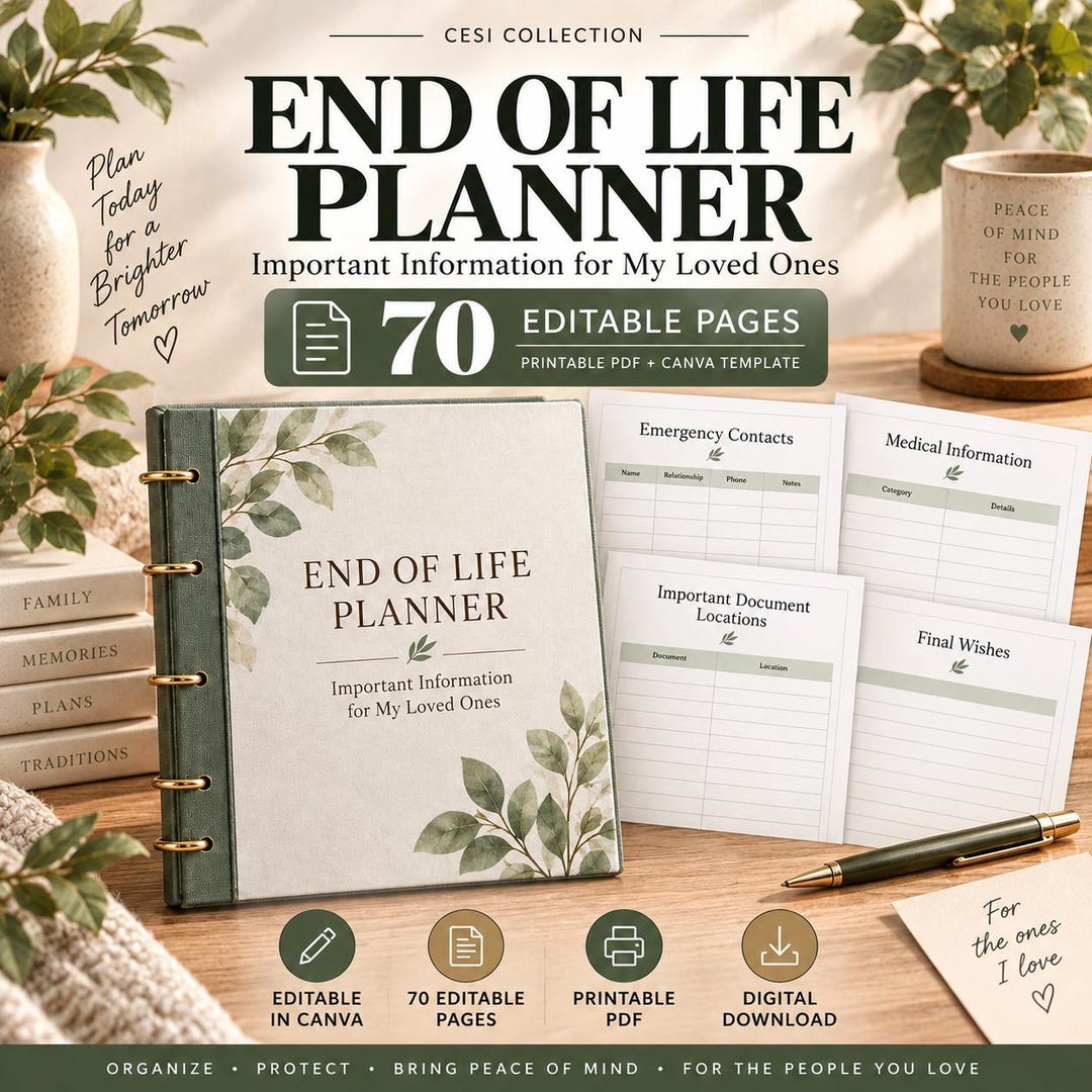 End of Life Planner Printable, Just in Case Binder, Final Wishes ...