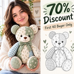 Patrón de costura PDF para osito de peluche de recuerdo, patrón de osito de peluche de patchwork, patrón de costura para osito de peluche, animal de peluche, osito de peluche de recuerdo