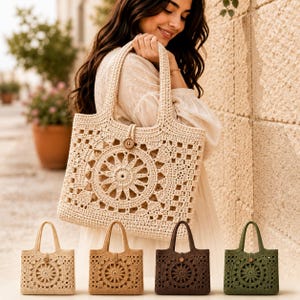 Crochet Tote Bag Pattern, Mandala Boho Beach Bag, Beginner DIY Tutorial (PDF Download)