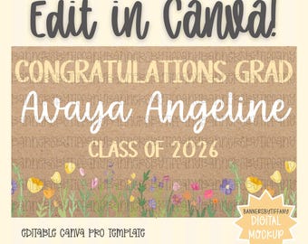 Floral Banner Template | Editable Canva Banner | 36x60 DIY Painted Sign | Graduation | Digital Download