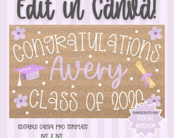 Purple and White Template | Editable Canva Banner | 36x60 DIY Painted Sign | Graduation| Digital Download