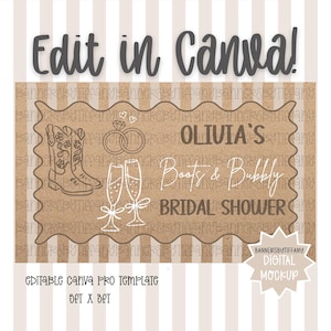 Plantilla de banner para despedida de soltera "Boots & Bubbly" / Cartel editable en Canva (descarga digital)