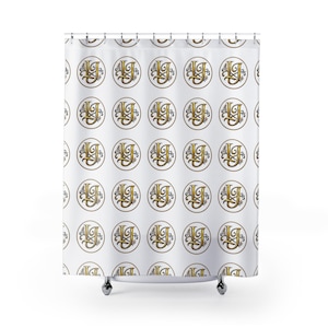 Gold Monogram Pattern Shower Curtain | Initial Letter JY, Vintage Script Medallion