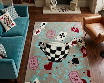 Alice in Wonderland Inspired Rug – Hand Tufted Tea Party Fantasy Carpet for Living Room