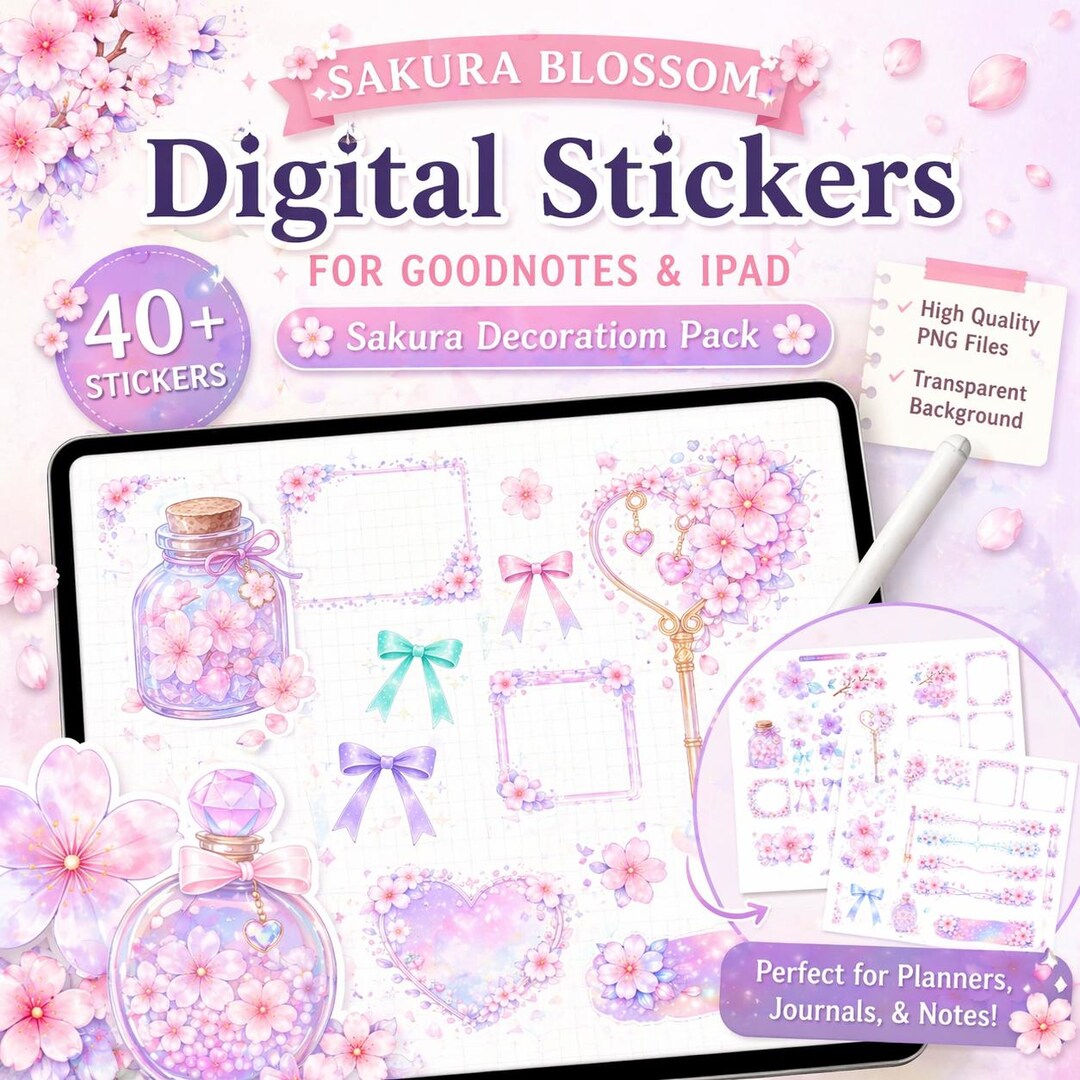 Sakura Digital Planner Stickers for iPad | Cherry Blossom Planner ...