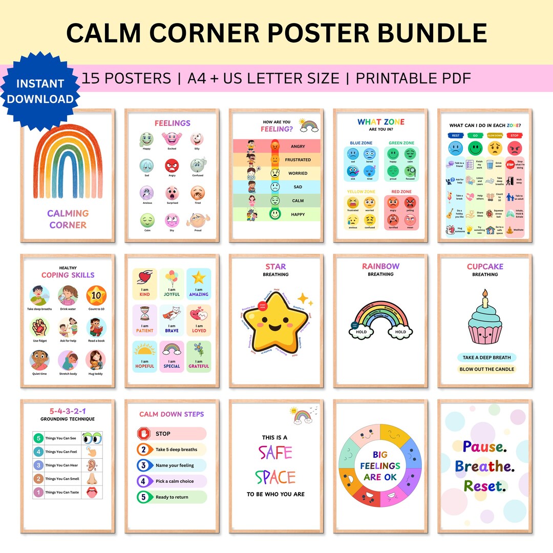 Set of 15 Calming Corner Posters, Emotional Regulation, Coping ...