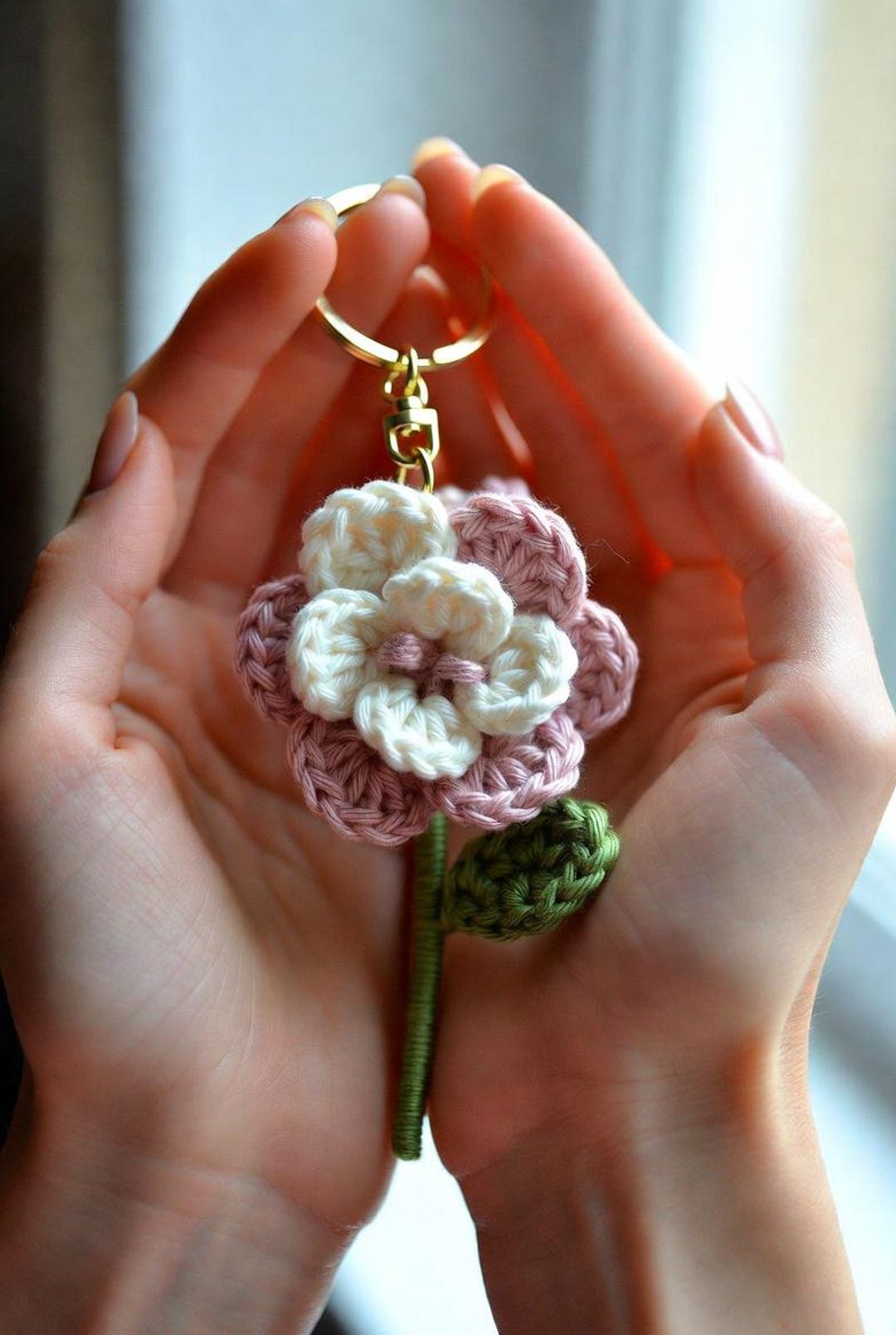 Ivory Keychain Crochet Flower Keychain | Ivory Yarn Rose Charm, Boho Bag Accessory - Etsy