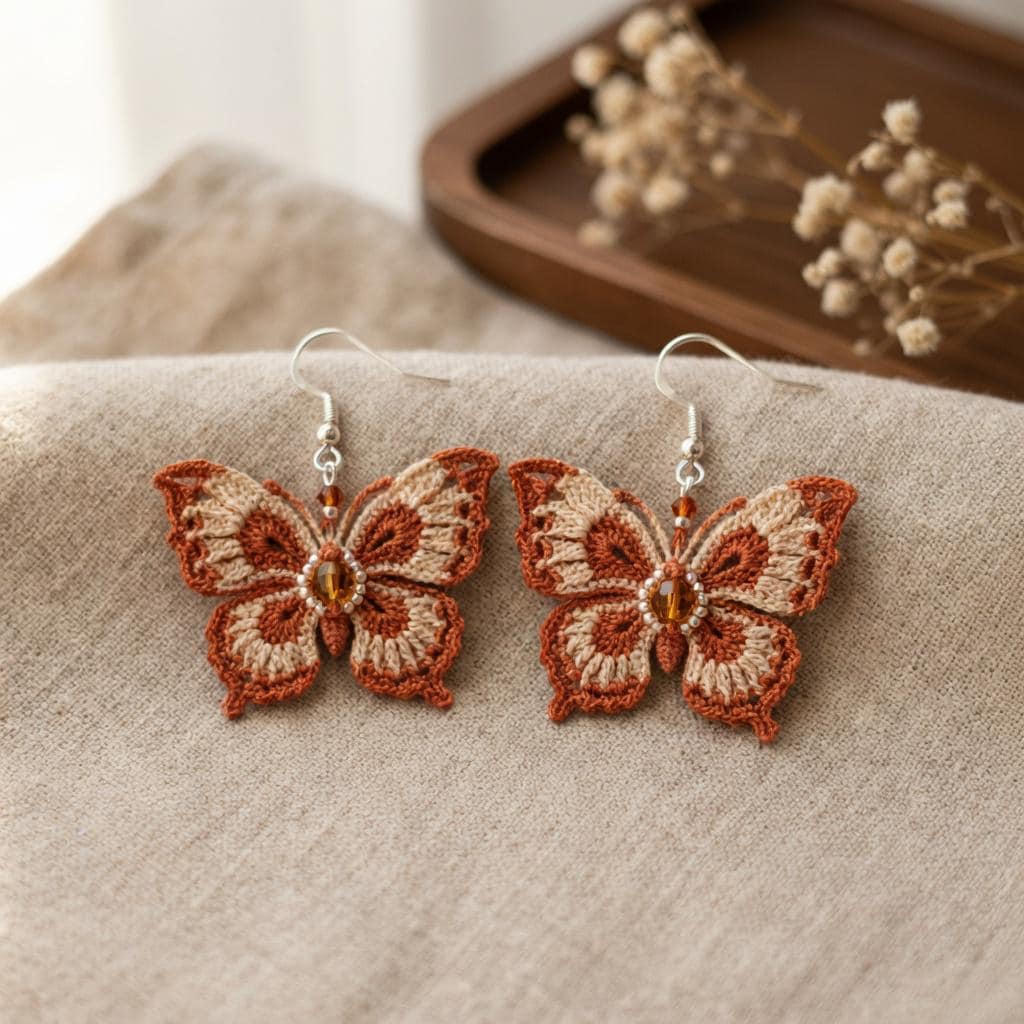 30 Beaded Crochet Patterns to Add Sparkle, Texture, and Giftable Charm 2 Ember Wing Butterfly Crochet Earrings Pattern