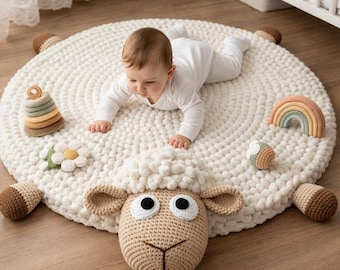 Handgemachte gehäkelte Schaf Baby Spielmatte, Weiche Spieldecke, Tummy Time Bodenmatte