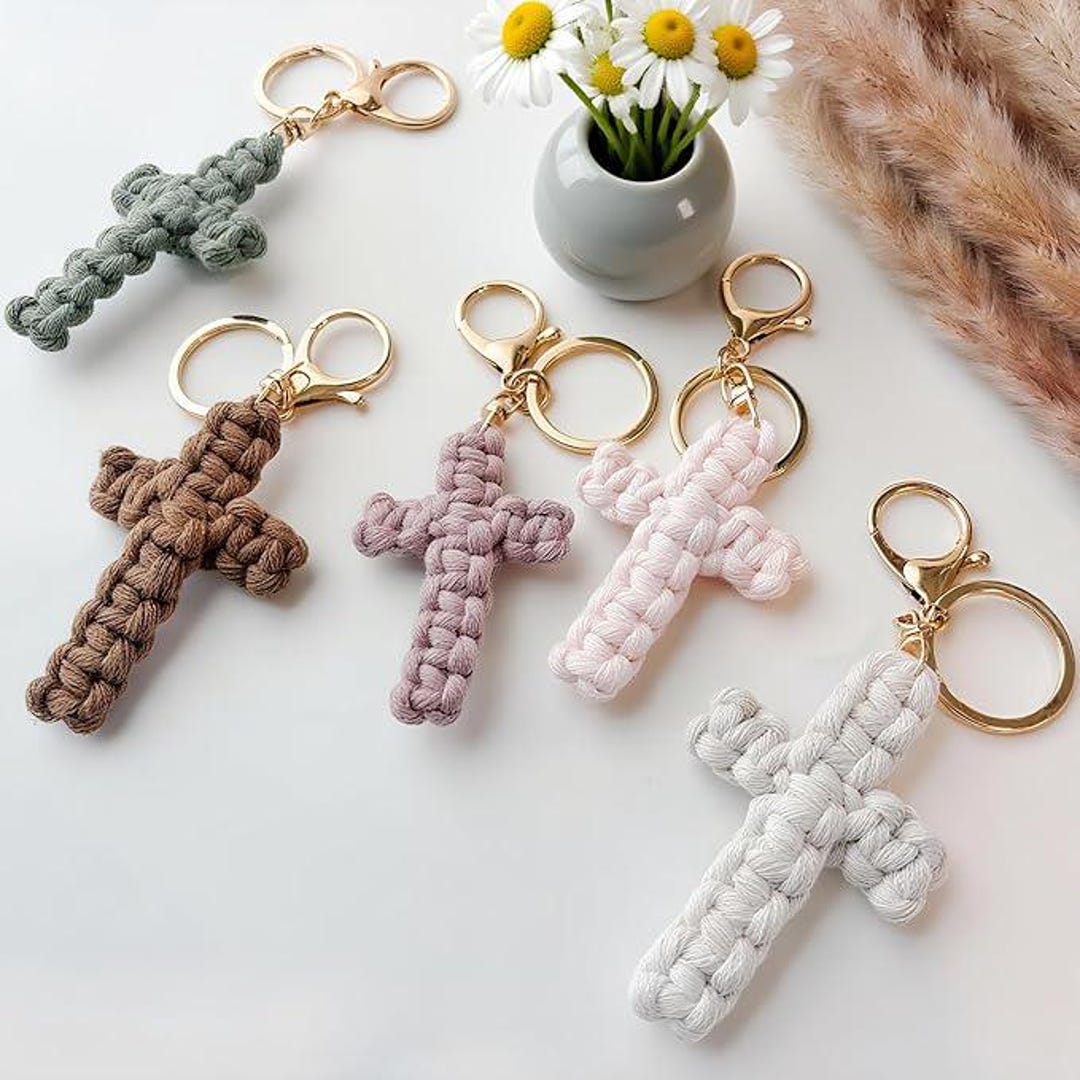 Macrame Cross Keychain – Handmade Boho Christian Car Accessory - Etsy