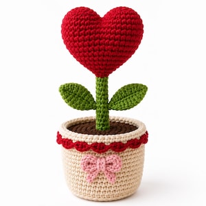 Heart Flower Pot Crochet Pattern | Amigurumi Valentine Plant Decor (PDF Download)