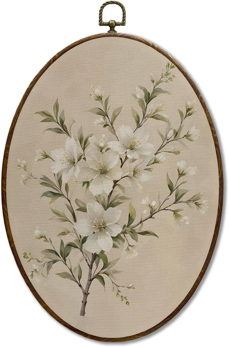 Vintage Floral Oval Framed Wall Art – Cottagecore Botanical Canvas ...