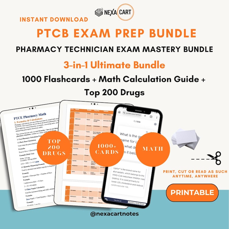 PTCB Prep Bundle 2026 | Pharmacy Technician Exam Prep | Top 200 Drugs ...