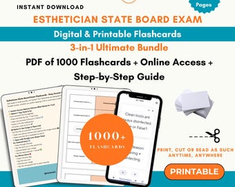 Esthetics State Board Flashcards 2026 | Esthetician Licensing Exam Prep | Esthetician Exam Flashcards | 1000+ Printable & Digital Flashcard