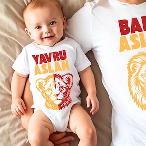 Body de bebé Yavru Aslan, Romper bebé Galatasaray, Camisa infantil Galatasaray Baba, Conjunto familiar Cimbom, Baba Cocuk Kombin GS tisört