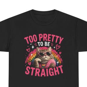Glam Cat Pride Graphic Tee | Rainbow Hearts, LGBTQ+ Statement Shirt