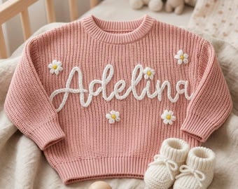 Jersey de bebé personalizado bordado a mano, ropa de punto personalizada para recién nacidos con nombre.