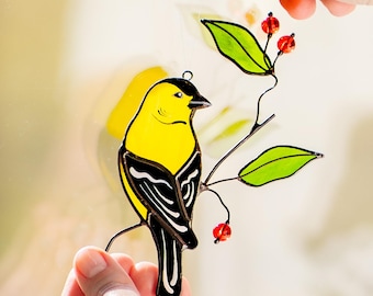 Stained Glass Goldfinch Suncatcher - Nature Lover Gift