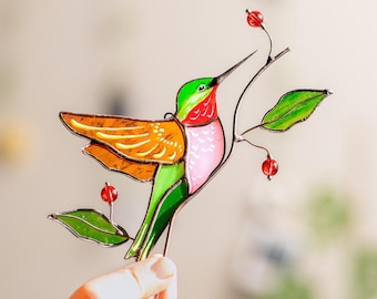 Real Stained Glass Hummingbird Suncatcher - Garden Gifts For Grandma