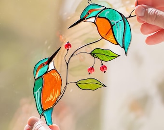 Kingfisher Stained Glass Suncatcher - Garden gifts for mom