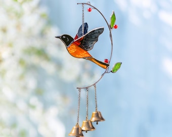 3D Wind Chime Baltimore Oriole Stained Glass Suncatcher - Outdoor Hanging Decor