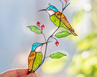 Hummingbird Stained Glass Suncatcher - Whimsical Decor Grandma Gifts