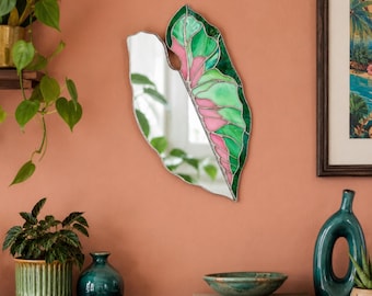 Espejo con forma de hoja de caladio, vidriera decorativa para amantes de las plantas.