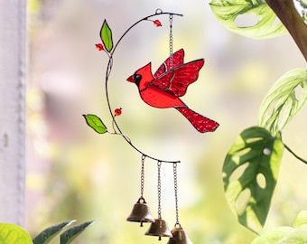 3D Stained Glass Cardinal Wind Chime - Garden Suncatcher For Grandma