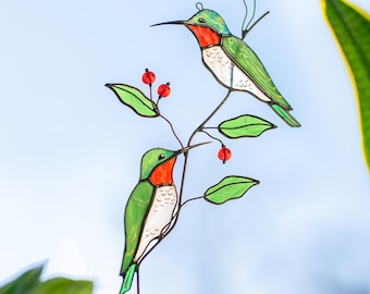 Ruby-Throated Hummingbird Gifts - Stained Glass Suncatcher Apartment Decor