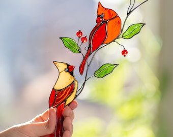 Cardinal Stained Glass Suncatcher - Mothers Day Gifts, Cottagecore Decor