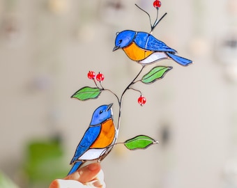 Stained Glass Bluebird Window Hanging - Garden Gifts for Grandma