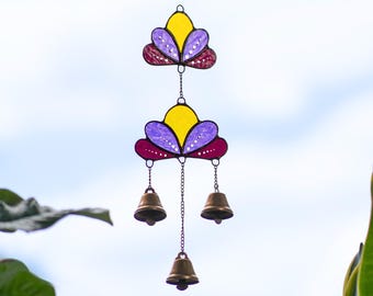 Purple Flower Stained Glass Suncatcher - Mother In Law Gift, Wind Chime Garden Ornaments