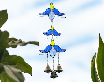 Bell Flower Garland Stained Glass Window Hanging - Garden Suncatcher Wind Chime