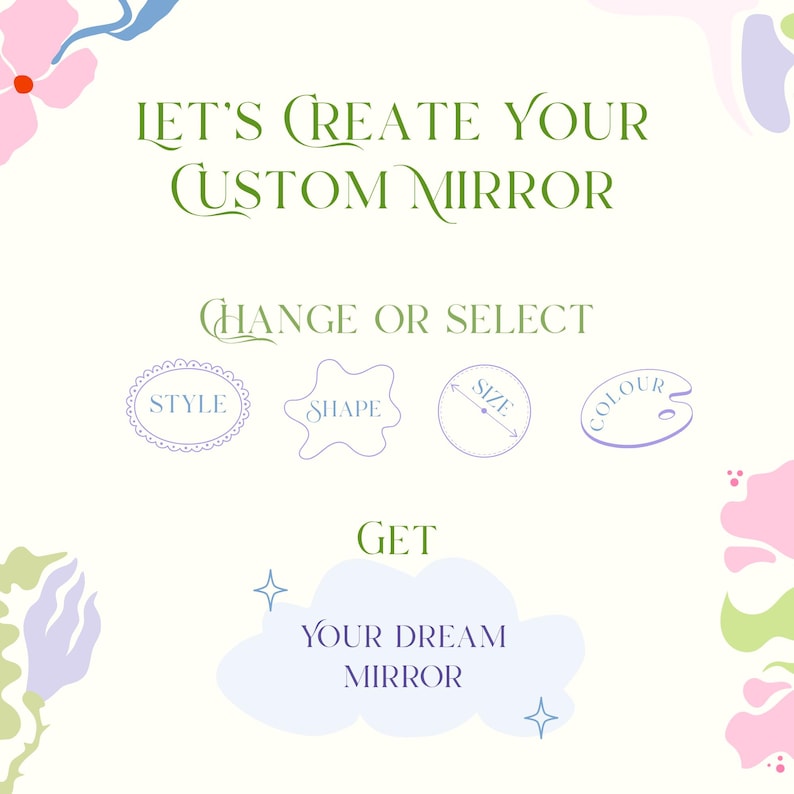Custom stained glass mirror infographic style shape size colour options